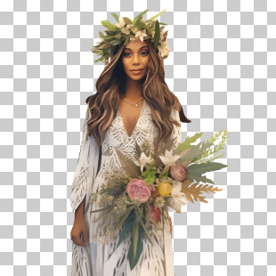Wedding Dress - Bride In Wedding Dress With Bouquet PNG