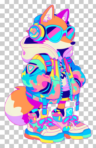 Neon Urban Fox In Streetwear PNG
