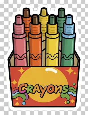 Cartoon - Box Of Colorful Crayons PNG