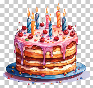 Birthday Cake - Vibrant Birthday Cake With Lit Candles PNG