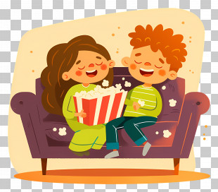 Kids Watching Tv - Kids Enjoying Popcorn On Couch PNG