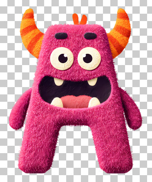 Cute Monster Alphabet A - Pink Furry Monster Character PNG