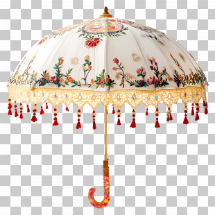 Indian Umbrella - Floral Decorative Umbrella With Tassels PNG