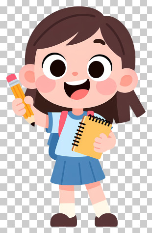 Elementary School Student Girl - Cheerful Schoolgirl With Pencil PNG