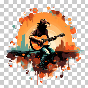 International Country Music Day - Cowboy Playing Guitar With Urban Background Art PNG