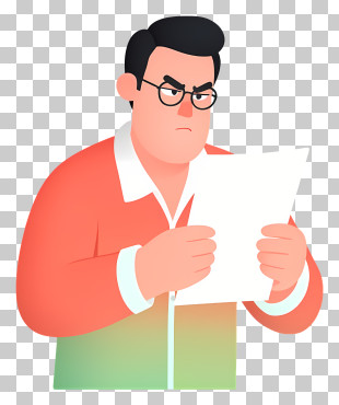 Frowning Man Reviewing Document PNG