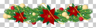 Wreath - Festive Christmas Garland With Poinsettias PNG