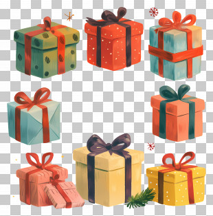 Merry Christmas - Colorful Wrapped Gift Boxes With Ribbons PNG