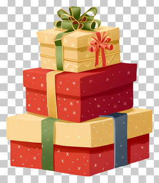 Wrapped Presents - Stacked Christmas Gift Boxes With Ribbons PNG