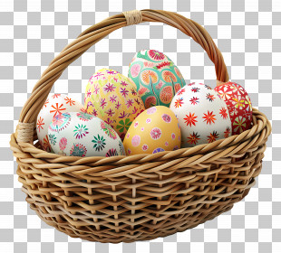 Eggs In Basket - Colorful Easter Eggs In Basket PNG