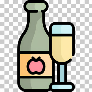 Cider - Wine Bottle And Glass With Apple Label PNG