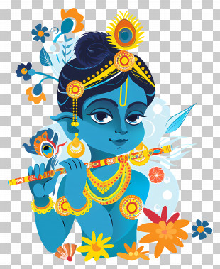 Krishna Janmashtami - Colorful Illustration Of Blue Deity Child With Flute PNG