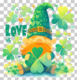 Saint Patricks Day - Gnome Holding Clover With Love PNG