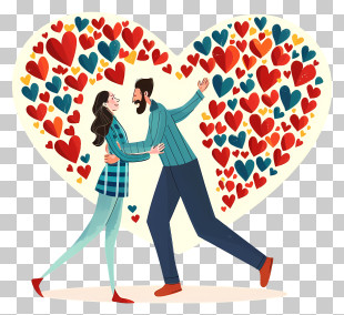 People With Love Heart Icon - Romantic Couple Surrounded By Hearts PNG