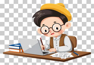 Child Studying With Laptop PNG