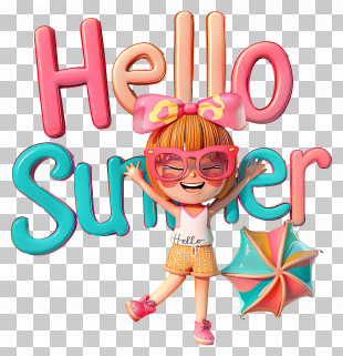 Hello Summer - Summer Girl Illustration And Hello Summer Design PNG