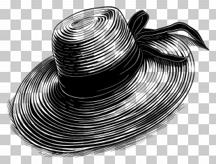 Sun Hat - Black Woven Hat With Ribbon Sketch PNG