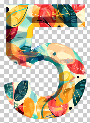 Number 5 - Number 5 With Colorful Leaf Patterns PNG