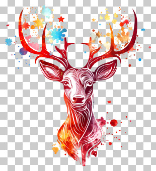 Deer - Watercolor Deer With Colorful Splashes PNG
