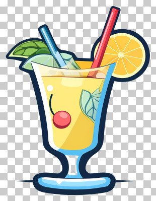Orange Juice - Lemonade Glass With Decorative Straws PNG