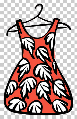 Red Dress - Red Dress With White Leaf Pattern PNG