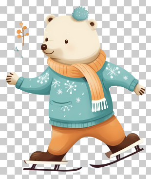 Polar Bear - Ice Skating Bear In Winter Clothes PNG