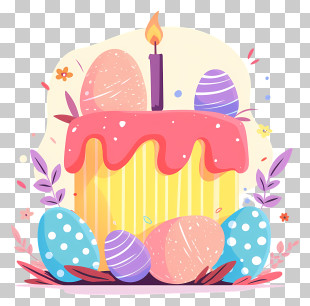 Easter Cake - Colorful Birthday Cake With Candle PNG