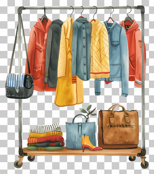 Clothes Rack - Fashionable Clothing Rack With Apparel And Bags PNG
