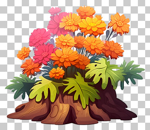 Colorful Flowers - Colorful Flowers With Tree Roots Illustration PNG