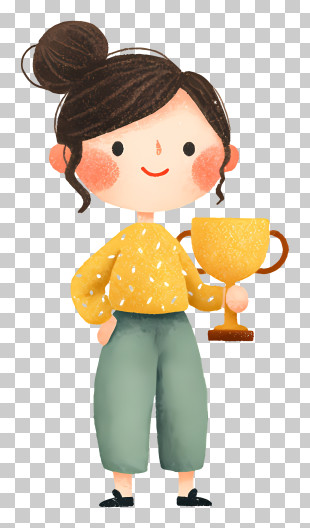 Cute Girl Holding Trophy PNG