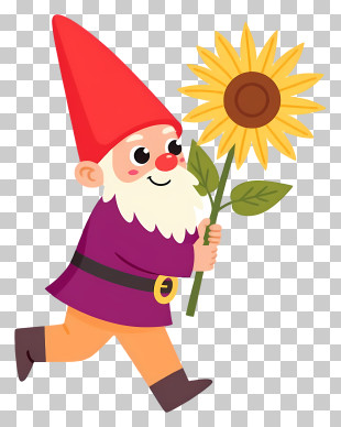 Gnome Carrying Sunflower PNG