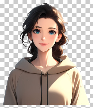 Animated Woman Smiling - Pretty Anime Woman In Hoodie PNG