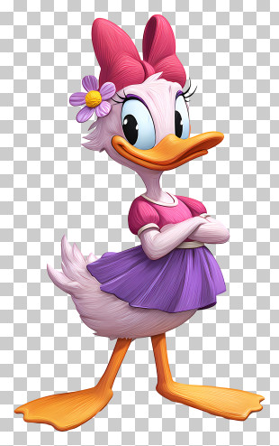 Daisy Duck - Duck In Purple Outfit With Flower PNG