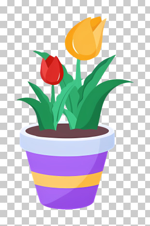 Cartoon - Potted Tulip Plant PNG