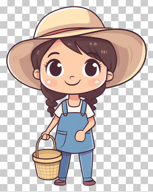 Cartoon Farmer - Cartoon Farmer Girl With Basket PNG