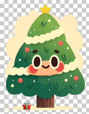 Cute Christmas Tree - Cute Cartoon Christmas Tree With Face PNG