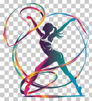 Rhythmic Gymnastics - Graceful Rhythmic Gymnast Illustration With Colorful Ribbons PNG