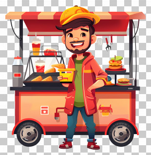 Street Food - Street Food Vendor With Cart PNG