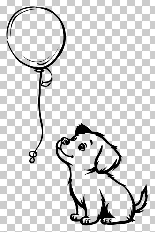 One Line Dog - Puppy Looking At Balloon Sketch PNG