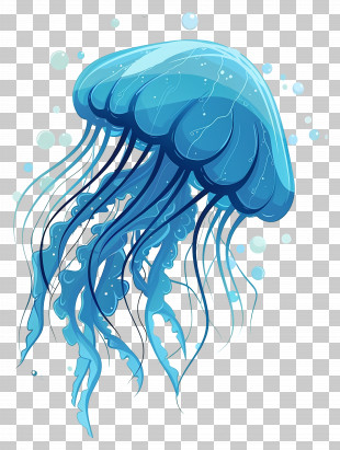 Jelly Fish - Blue Jellyfish Illustration With Flowing Tentacles PNG