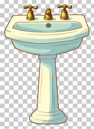 Porcelain Sink - Classic Bathroom Sink With Golden Faucets PNG