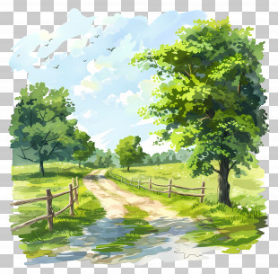 Country Road - Countryside Path With Trees And Fence PNG