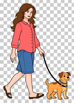 Woman Walking Dog - Woman Walking Dog Illustration PNG