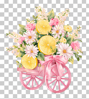 Lemon Floral Bicycle Cart PNG