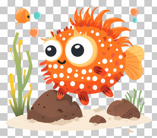 Cute Pufferfish - Cartoon Pufferfish Underwater Scene PNG