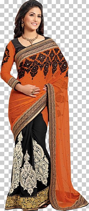 imgbin hina khan wedding sari georgette lehenga style saree clearance sale women s orange and black sari dress hzzBBP6QdmRLmYCZAk5fFeZRN t