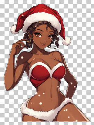 African Christmas Girl - Festive Girl In Santa Outfit PNG