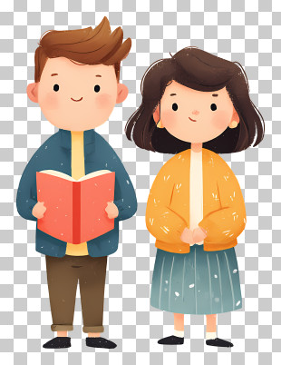Cute Kids Reading Together PNG
