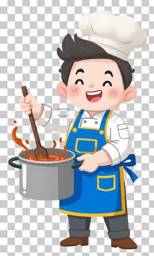 Happy Chef Stirring Soup PNG