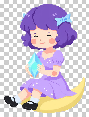 Cartoon Girl Sitting - Girl Holding A Crystal PNG